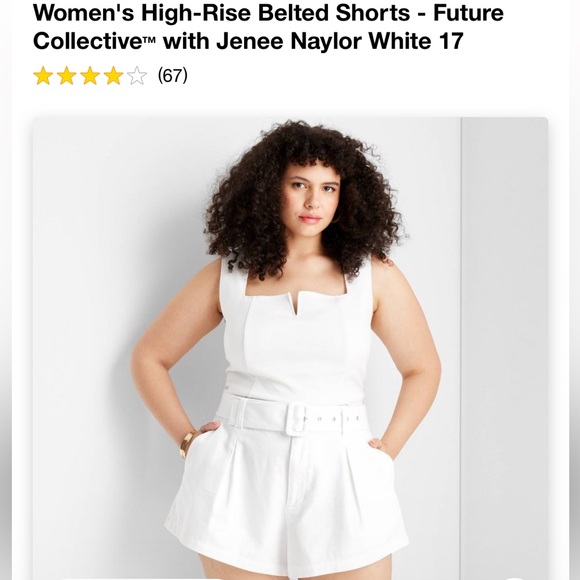 Future Collective women’s high rise belted white shorts NWT - Picture 3 of 14